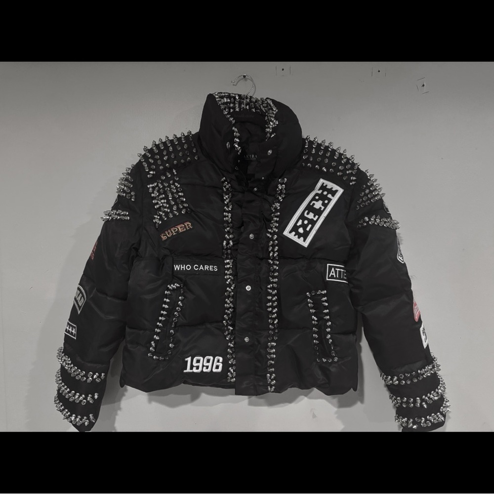 ACDC SPIKED PATCH PUFFER COAT IN BLACK NWT - Picture 9 of 16